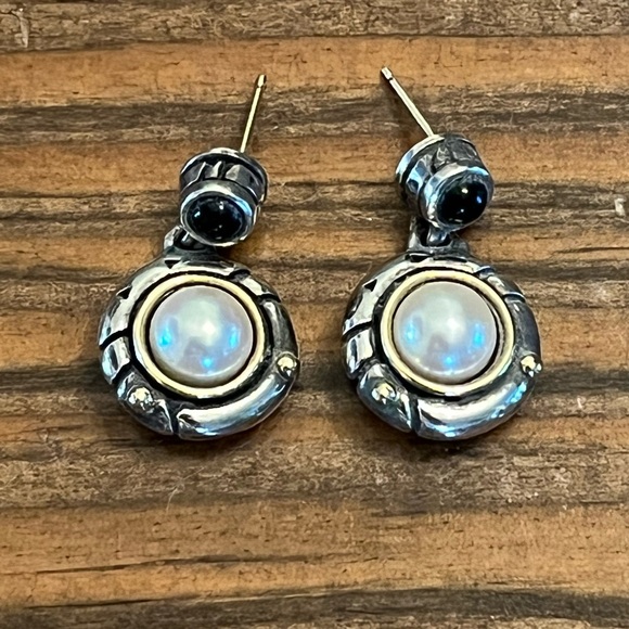 James Avery Silver Gold Pearl Earrings Retired - Picture 2 of 5